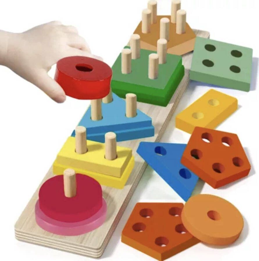 Playos Geometrische Vormen Sorteren 5 Vormen Rechthoek Stapeltoren Vormenstoof Houten Stapelspeelgoed Houten Puzzel Educatief Speelgoed Vissen Kleuren en Vormen leren