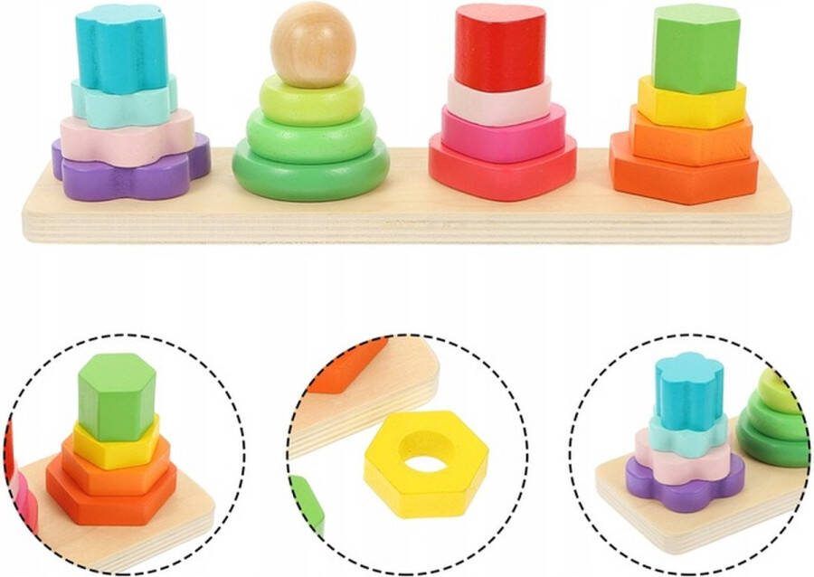 Playos Geometrische Vormen Sorteren Primaire kleuren Vormenstoof Houten Stapelspeelgoed Sorteer Speelgoed Montessori Speelgoed Motoriek Sensorisch Speelgoed Sorteren Educatief Speelgoed Houten Puzzel Ontwikkelingsspeelgoed