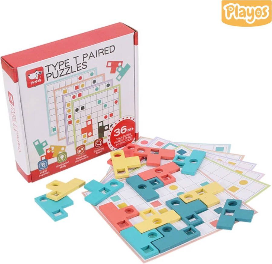 Playos Houten Denkpuzzel Paired Puzzle Geometrische Vormen Tetris Educatief Speelgoed Houten Puzzel Logisch Denkspel Ruimtelijk inzicht Redeneren Montessori Speelgoed