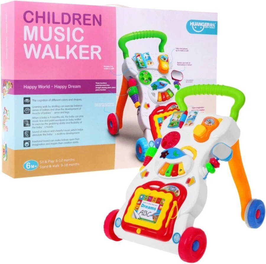 Playos Interactieve Looptrainer Wit met Geluid Educatief Babyspeelgoed Loopwagen Leren Lopen Baby Walker Looptrainer
