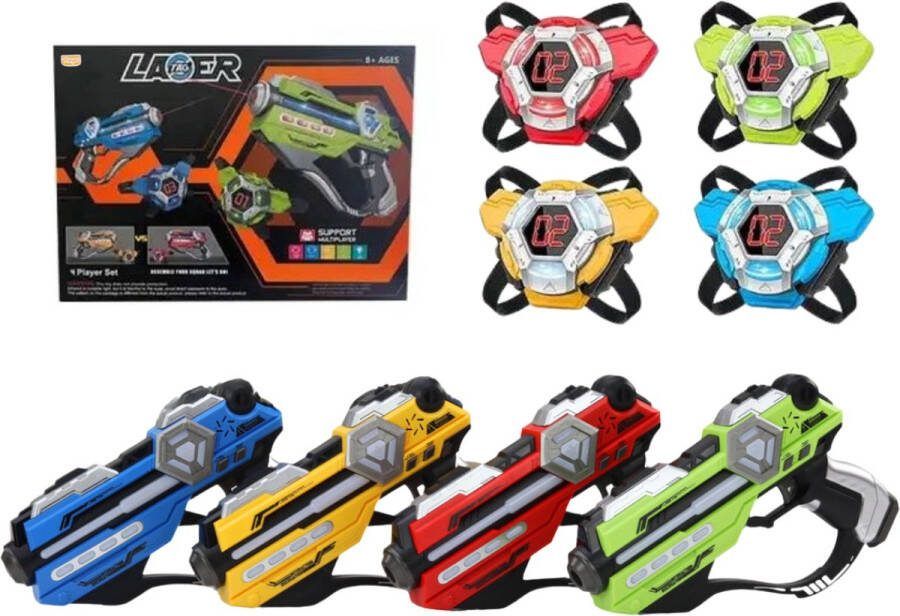 Playos Lasergame Set voor 4 Personen met Trillingen Licht- en Geluidseffecten tot + - 60 Meter 4 Laserguns 4 Laservesten Lasergame Pistolen Lasertag Groepsactiviteit Kinderen en Volwassenen