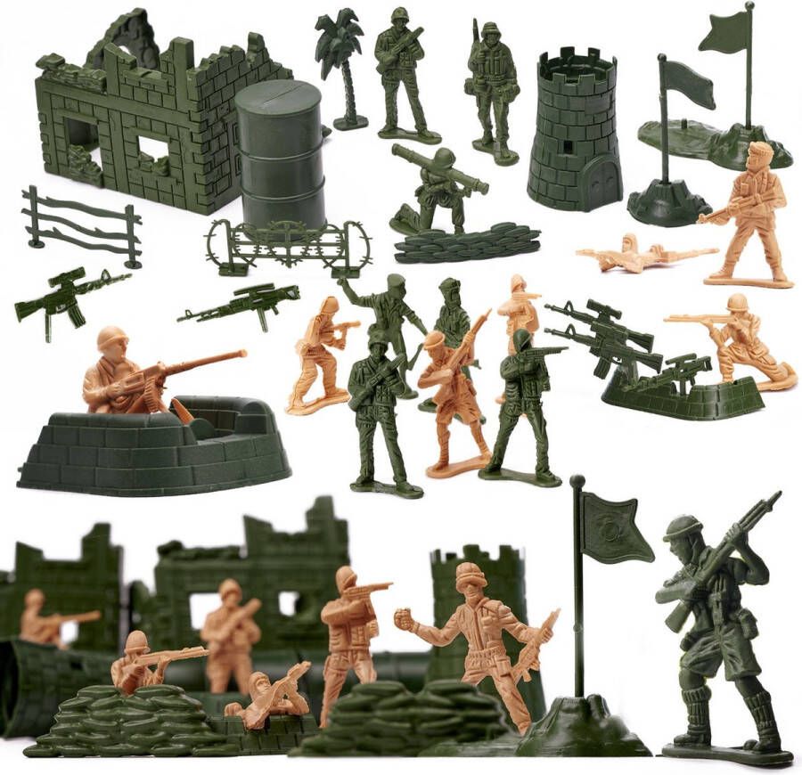 Playos Leger Speelset 114 Delig met Militaire Basis in Opbergbak Soldaat Poppetjes Leger Speelgoed Militaire Speelset Rollenspel Speelgoed