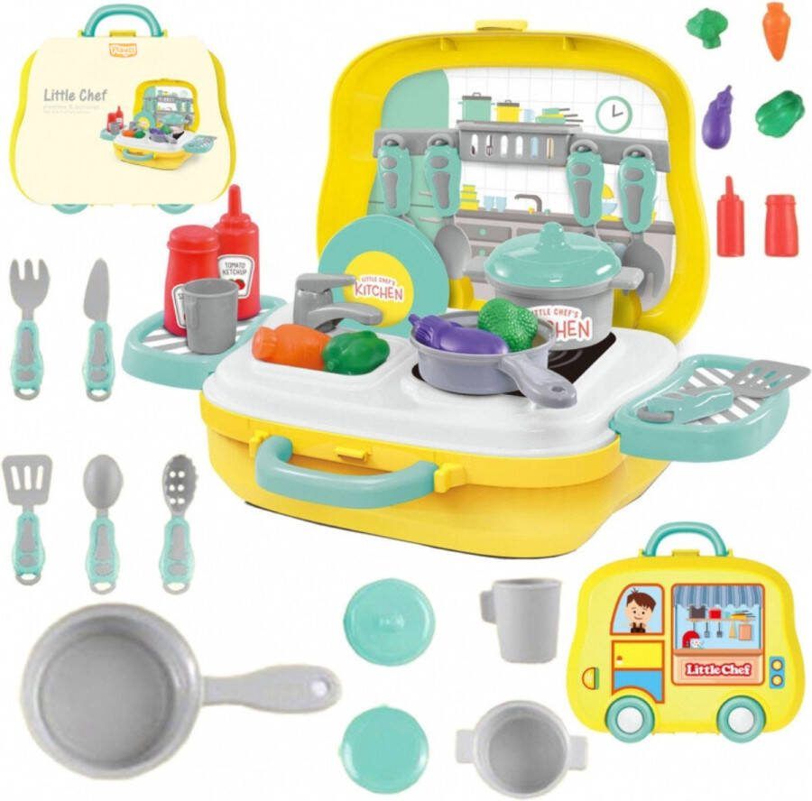 Playos Little Chef 18 delig Draagbaar Koffertje Keukenspeelgoed Rollenspel Speelgoed Educatief Speelgoedkeukentje