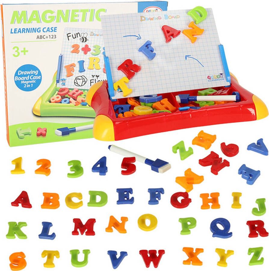 Playos Magneetbord Letters en Cijfers Rood in Opbergkoffer Educatief Magnetisch Whiteboard Magnetisch Speelgoed Educatief Speelgoed Leren Schrijven Leren Tellen