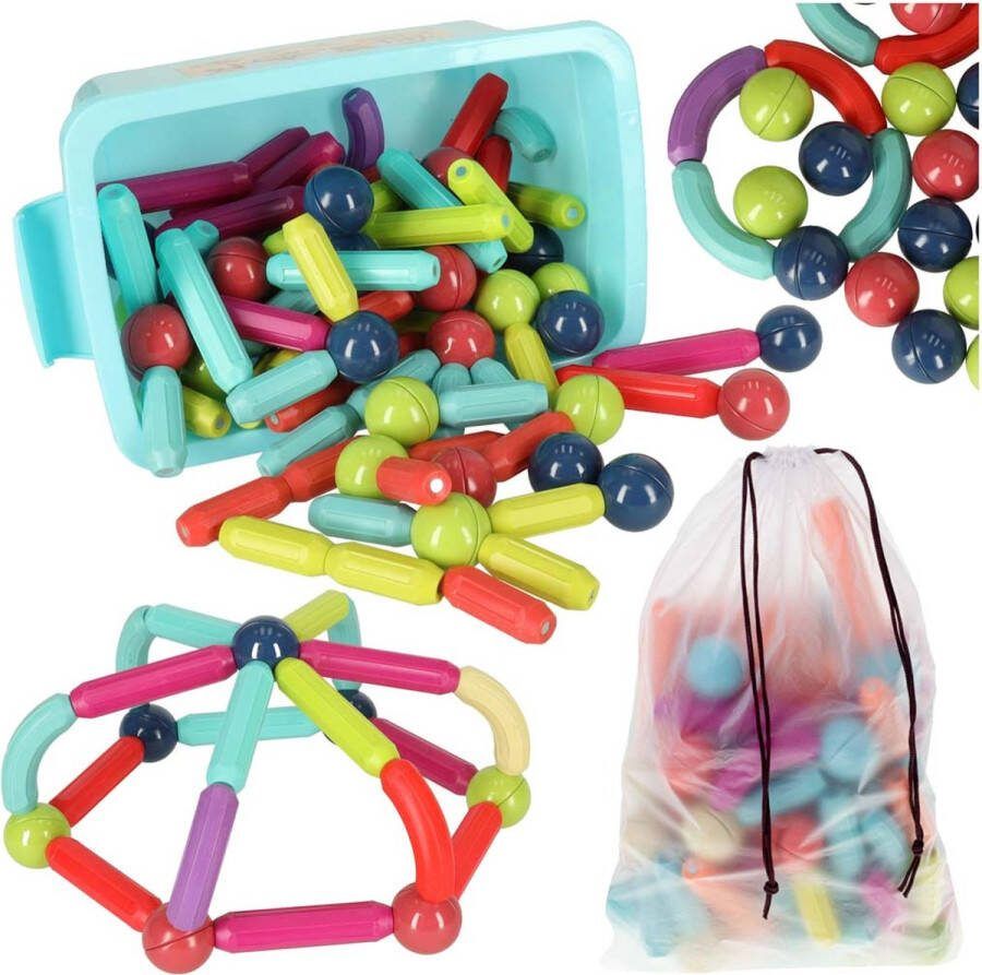 Playos Magnetische Staafjes 100 delig in Opbergbak Constructiespeelgoed STEM Speelgoed Montessori Speelgoed Magnetische Bouwblokken Constructie Speelgoed Educatief Speelgoed