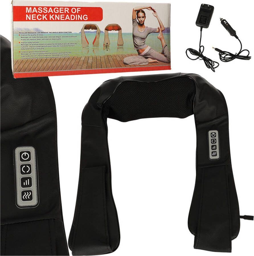 Playos Massagekussen Zwart Nek Rug en Schouders met Autoadapter Shiatsu Apparaat Rug Massage Nekmassage Nek Massage Apparaat Infrarood Met Warmtefunctie U vorm