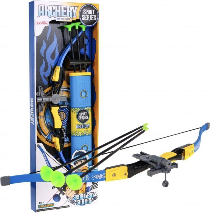 Playos Mega Boogschieten Set met Laseraanwijzer Geel Blauw 78 cm Schietschijf 3 Veilige Pijlen Pijl en Boog Boogschieten Kinderen Speelgoed Buiten Speelgoed Binnen Speelgoed Mega Archer