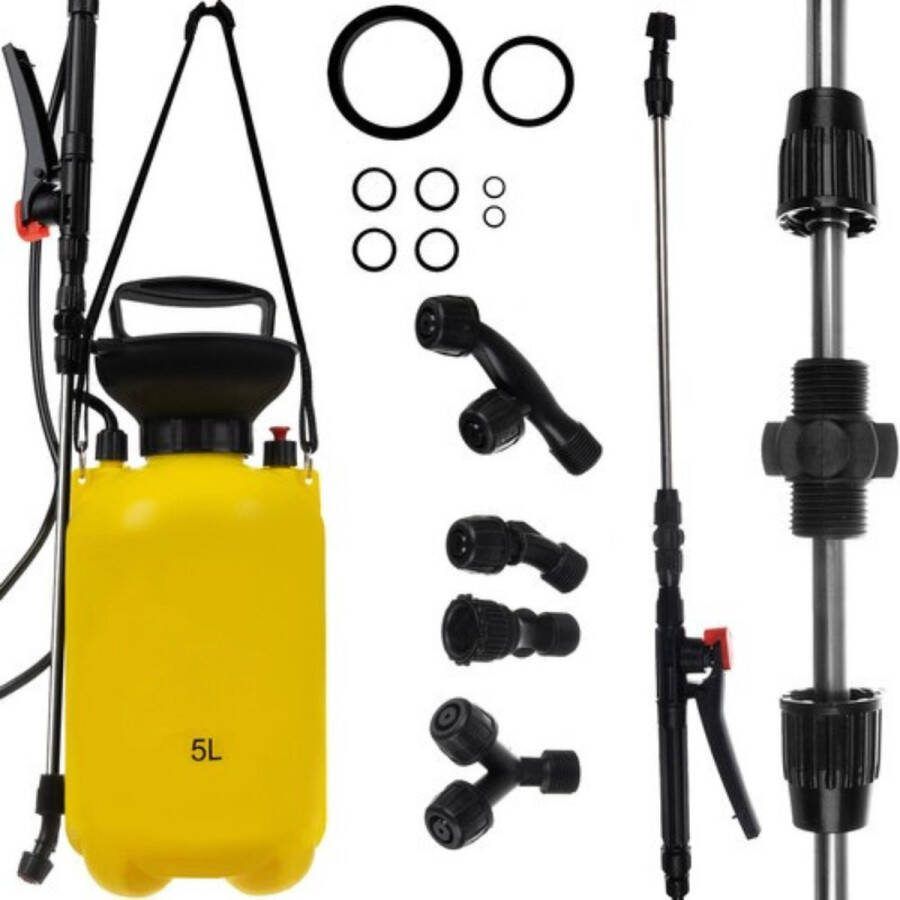 Playos Onkruidspuit 5 Liter Telescopische Lans met 4 Sproeikoppen Geel Onkruidbestrijding Drukspuit Sproeilans Plantenspuit Vernevelspuit