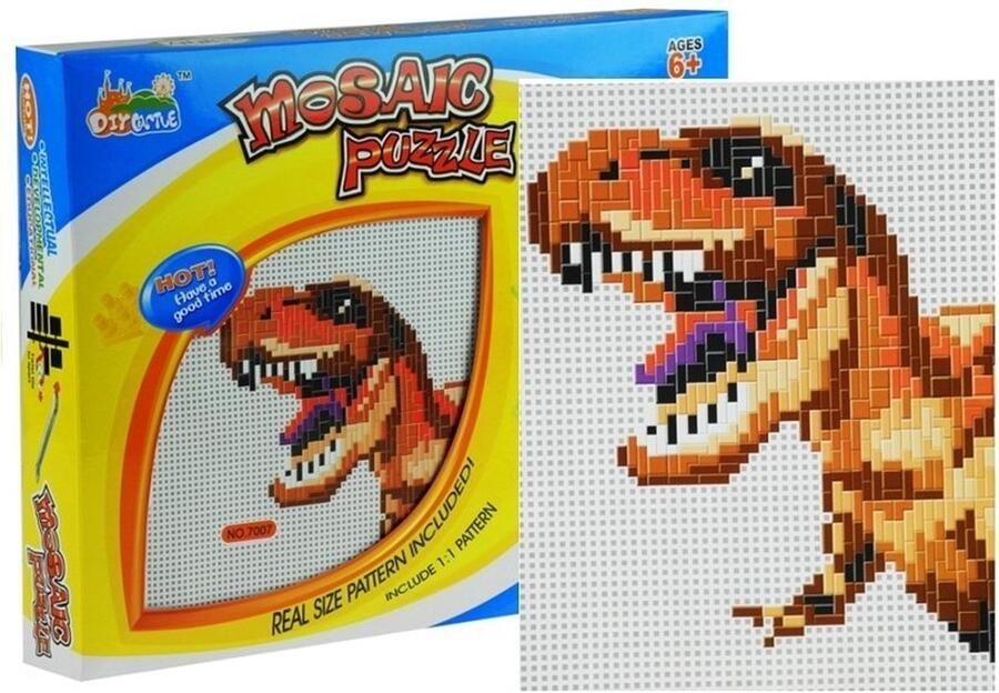 Playos Dinosaurus Mozaïek Pixel Art 26 x 19 cm Knutselen Dino DIY Mozaïeken Speelgoed Creatief Sinterklaas