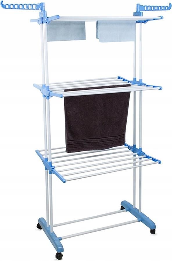 Playos Droogtoren Blauw Wit Inklapbaar met Wielen tot 40 Kilo 17 meter Drooglengte Droogrek Droogmolen Wasmolen
