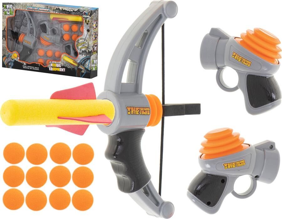 Playos Kruisboogschietset Grijs Oranje Inclusief 2 Speelgoedwapens met Ballen en Kogels van Foam Boogschieten Rollenspel Speelgoed