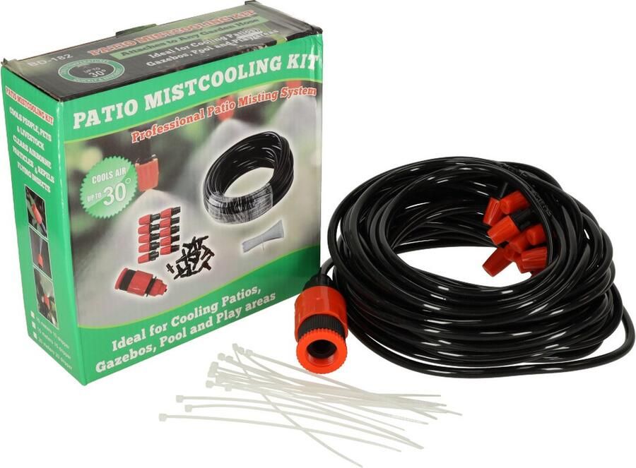 Playos Mist Slang 15 meter Vernevelaar Instelbare intensiteit 15 Sproeiers Terraskoeling tot 10°C Watergordijn Watersproeier Tuinsproeier Mist Verstuiver Vernevelaar Tuin Nevelsproeiers