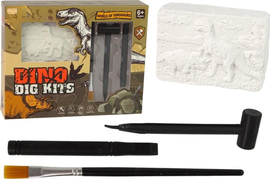 Playos Opgraven Dinosaurus Skelet #6 met Beitel Hamer en Kwastje Opgravingsset Archeologisch Speelgoed STEM Speelgoed Fossielen Wetenschappelijk Speelgoed Wetenschap en Techniek Educatief