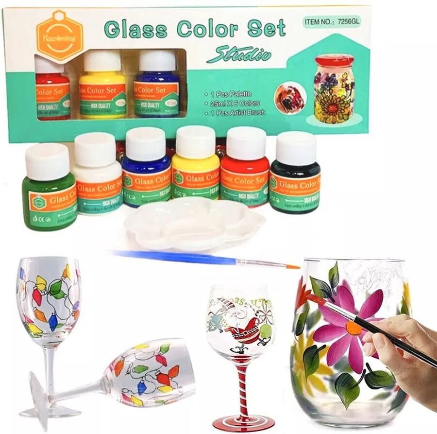 Playos Porseleinverf 6x 25 ml Inclusief Penseel en Palet Permanent Porselein Verf Creatief Speelgoed Kinderen en Volwassenen Knutselen