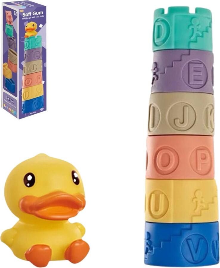 Playos Siliconen Stapelringen Eend Baby Speelgoed Zachte Bouwblokken Stapeltoren Motoriek Baby Tandjes Montessori Speelgoed Educatief Speelgoed Bijtring Bijtspeelgoed