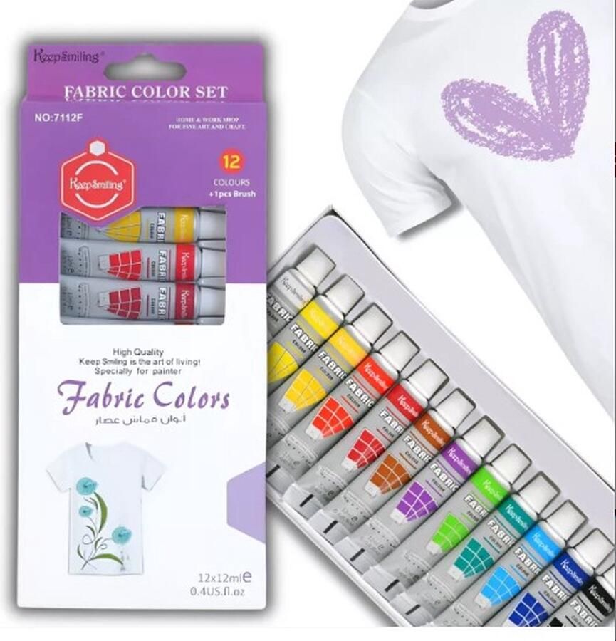 Playos Textielverf 12 x 6ml Permanent Creatief Speelgoed Kinderen en Volwassenen Knutselen