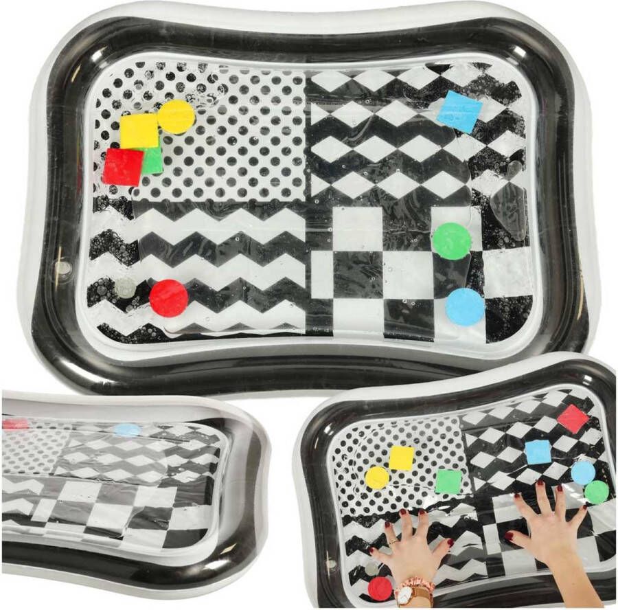Playos Sensorische Watermat Zwart Wit Tummy Time Opblaasbaar Contrast Speelkleed Speelmat Sensorisch Speelgoed Waterspeelmat