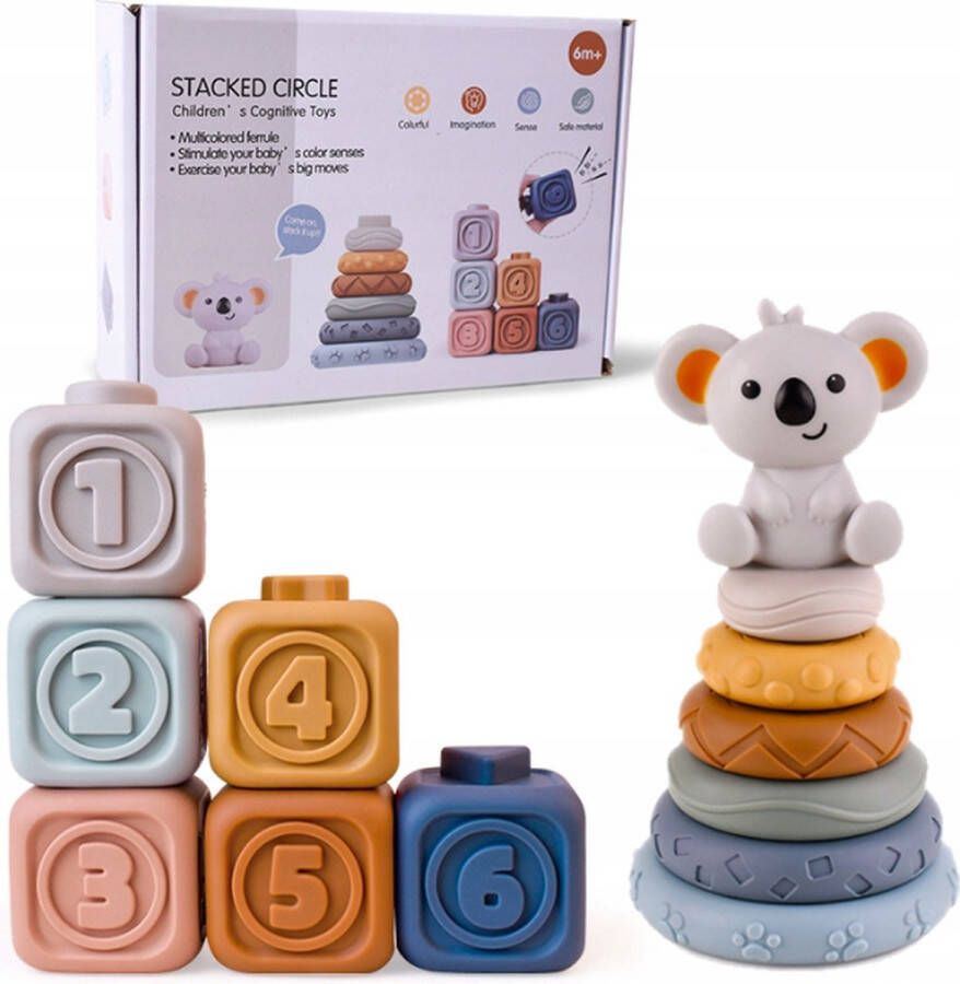 Playos Stapeltoren EN Stapelringen Koala Baby Speelgoed Zachte Bouwblokken Stapelringen Motoriek Water Speelgoed Montessori Speelgoed Educatief Speelgoed Bijtring Bij Speelgoed Baby Speelgoed Kraamcadeau Sorteren Bad Speelgoed