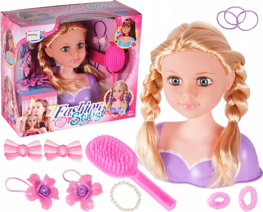 Playos Styling Doll Blond met Accessoires 15 delig Stylingshoofd Poppen Kaphoofd Styling Head Speelgoed Rollenspel Opmaakpop