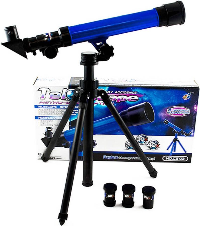 Playos Telescoop Blauw 20x 30x en 40x Vergroting Verstelbaar Statief Educatief Speelgoed STEM Speelgoed Driepoot Standaard Sterrenkijker