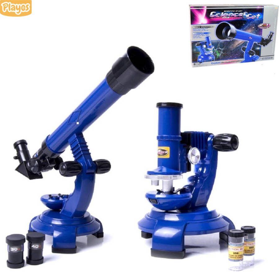 Playos Telescoop en Microscoop 2 in 1 Blauw 20x 30x en 40x Vergroting STEM Speelgoed Educatief Sterrenkijker Sinterklaas