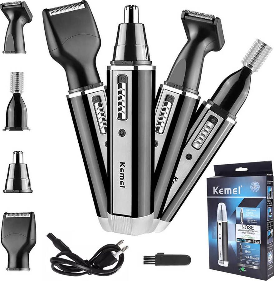Playos Trimmer voor Mannen 4 in 1 Zwart Oplaadbaar Oortrimmer Baardtrimmer Neustrimmer Wenkbrauwtrimmer Scheerapparaat Haarverwijderaar Haartrimmer