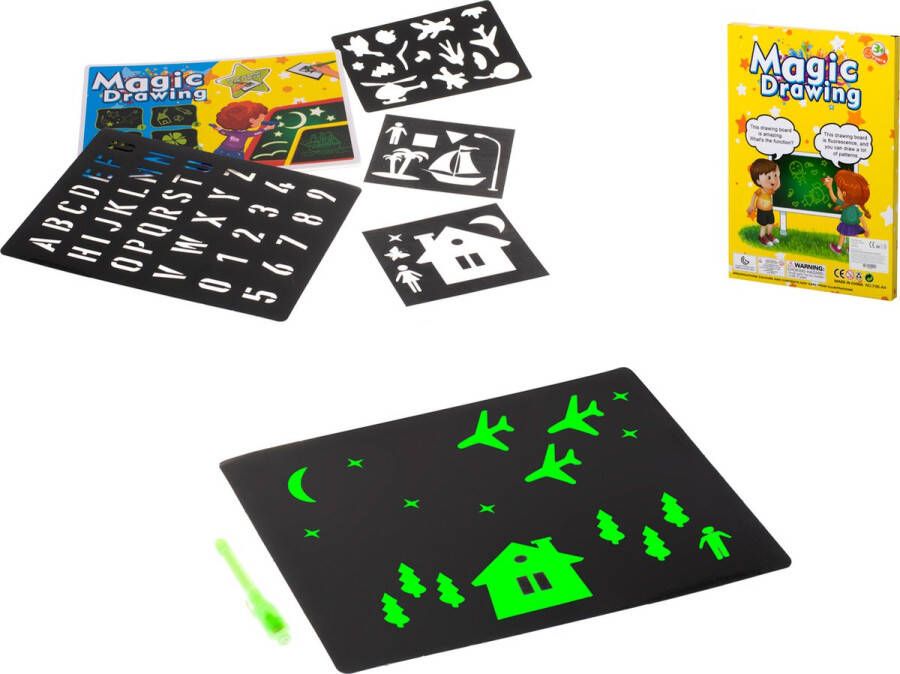 Playos UV Tekenbord Glow in the Dark 29 x 21 cm UV Marker met Templates Tekenpad Magic Drawing Tekentablet