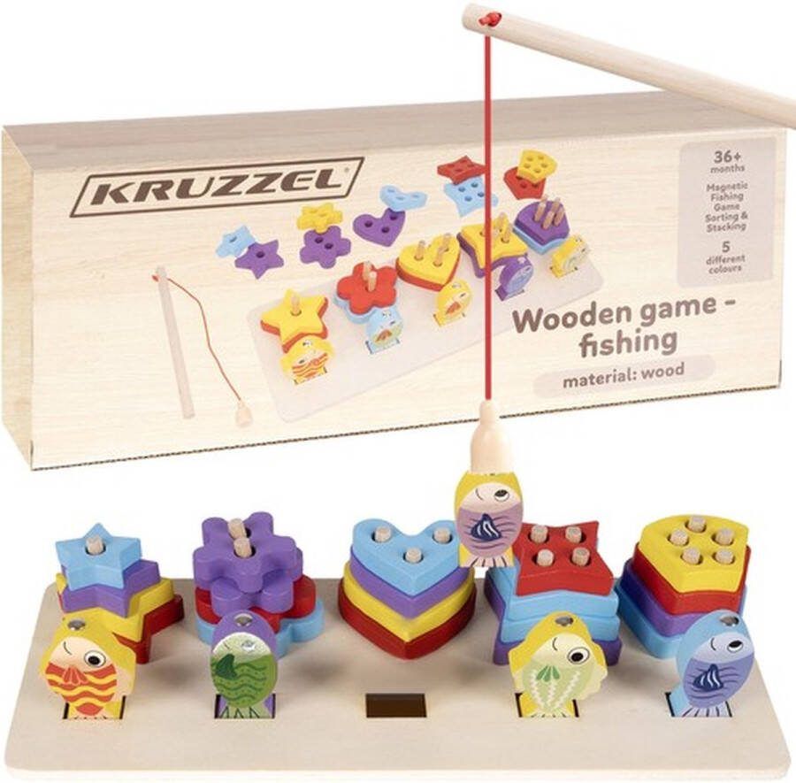 Playos Vormen Sorteren Houten Visspel 5 Vormen Stapeltoren Vormenstoof Houten Stapelspeelgoed Houten Puzzel Educatief Speelgoed Vissen Kleuren en Vormen leren