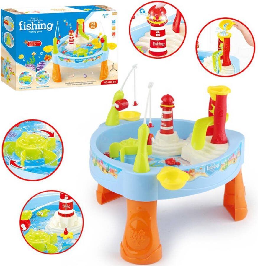 Playos Watertafel Visspel met 24 accessoires Blauw Oranje Licht en Geluid Waterspeelgoed Activiteitentafel Speeltafel Vissen Montessori Speelgoed