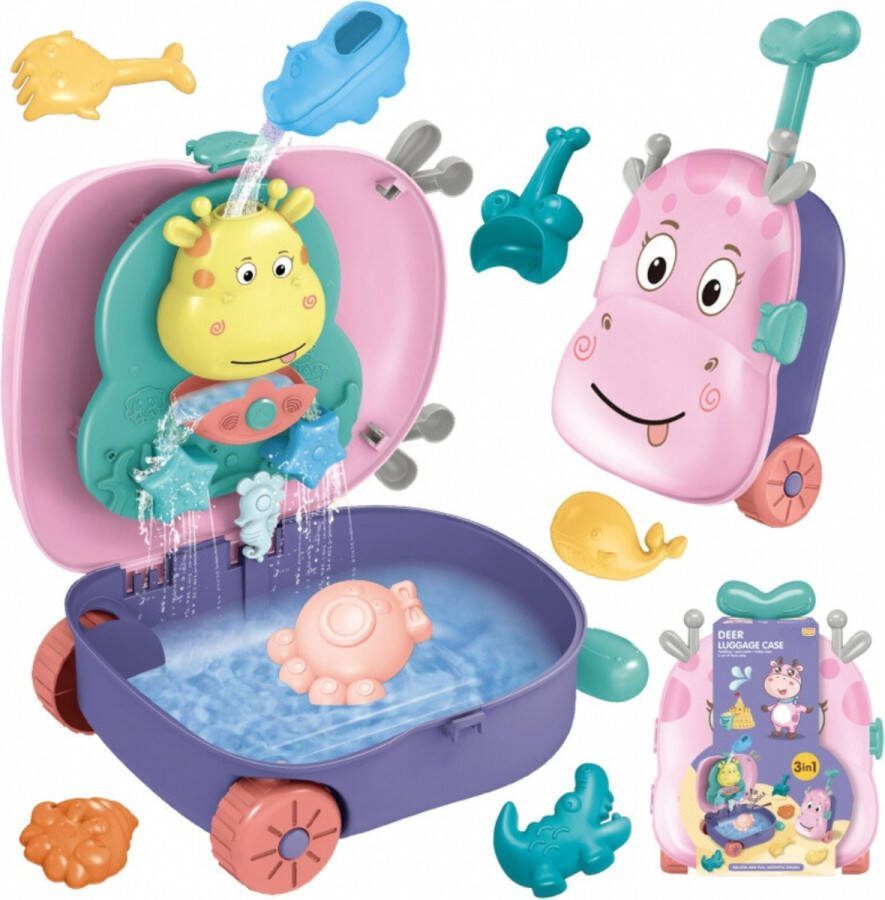 Playos Zandset Hert Roze Paars Koffer met Accessoires Waterspeelgoed Strandspeelgoed Zandspeelgoed Buitenspeelgoed Zandspeelset