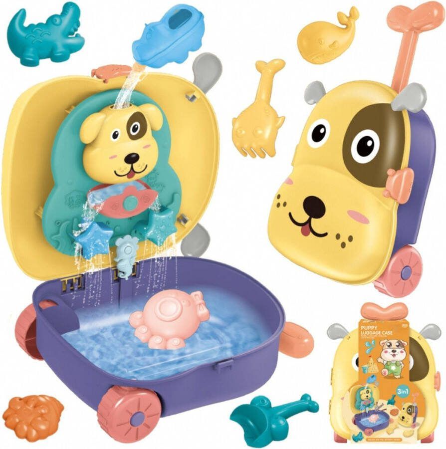 Playos Zandset Hond Geel Paars Koffer met Accessoires Waterspeelgoed Strandspeelgoed Zandspeelgoed Buitenspeelgoed Zandspeelset