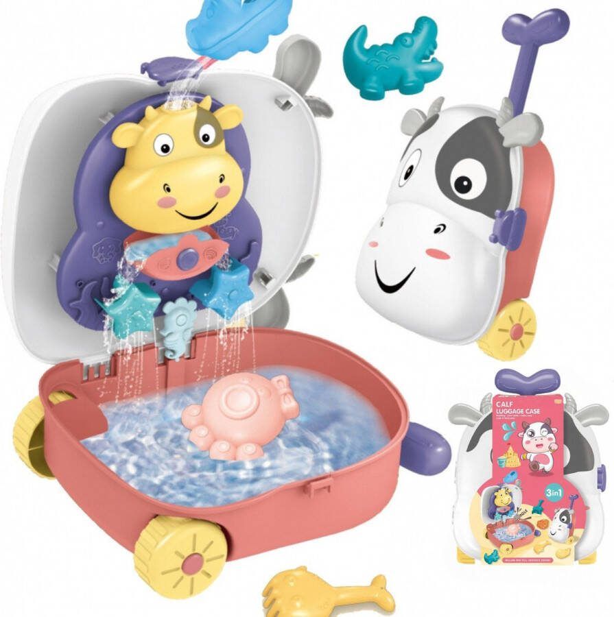 Playos Zandset Koe Wit Roze Koffer met Accessoires Waterspeelgoed Strandspeelgoed Zandspeelgoed Buitenspeelgoed Zandspeelset