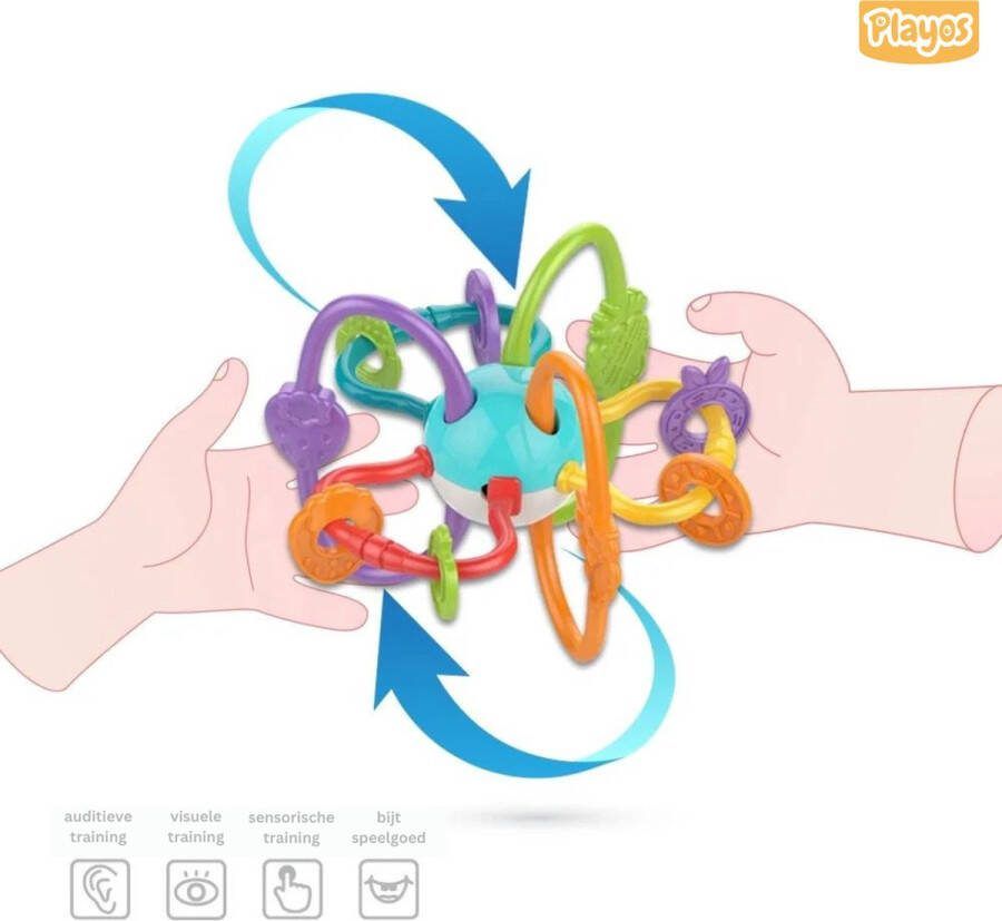 Playos Zintuigelijke Bijtring Bijtspeelgoed Baby Sensorische Rammelaar Montessori Bijtring Fijne Motoriek Sensorisch Speelgoed Trekkoord Baby Speelgoed