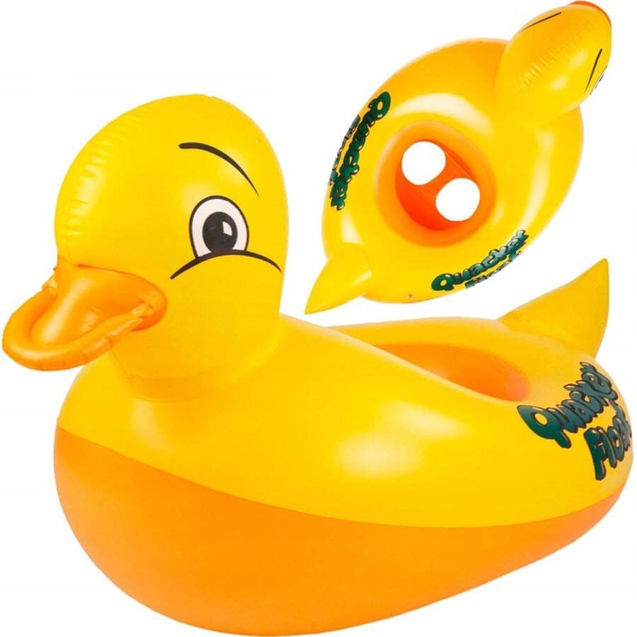 Playos Zwemband Eend met Zitje Geel Peuter en Baby Zwemring Babyzwemband Babyfloat Zwemtrainer Opblaasbaar Zwemstoel Handvaten
