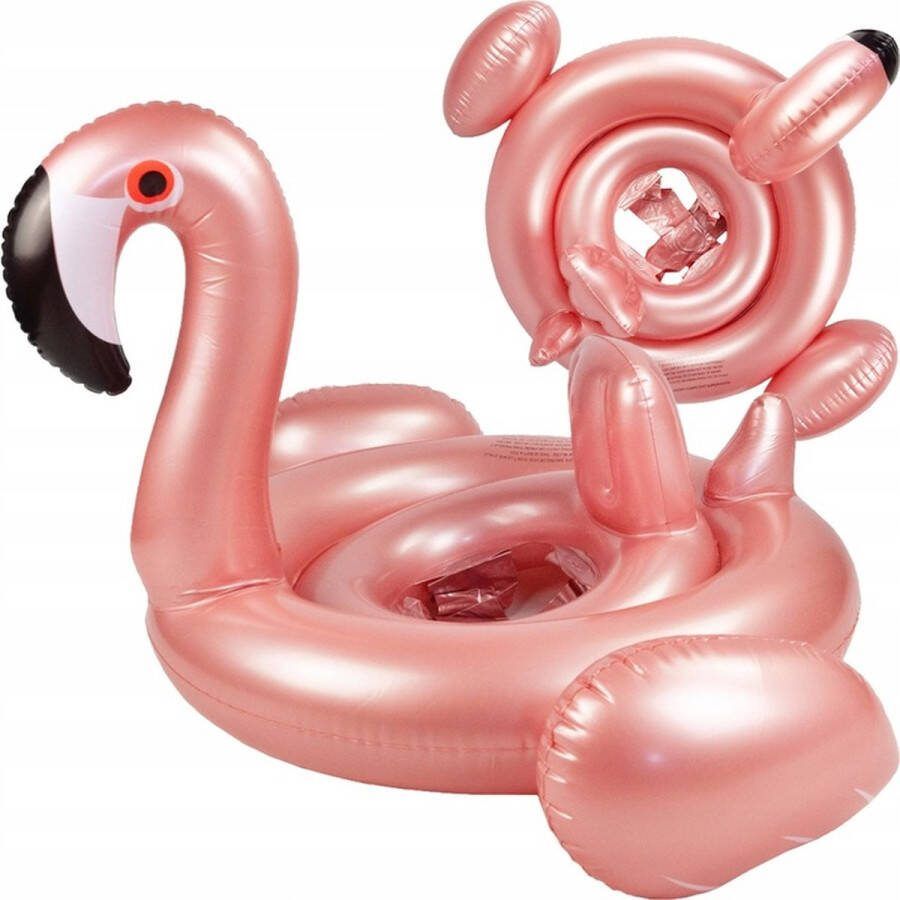 Playos Zwemband Flamingo Metallic met Zitje Handvatten Rugleuning Roze Peuter en Baby Zwemring Babyzwemband Babyfloat Zwemtrainer Opblaasbaar Zwemstoel Handvaten