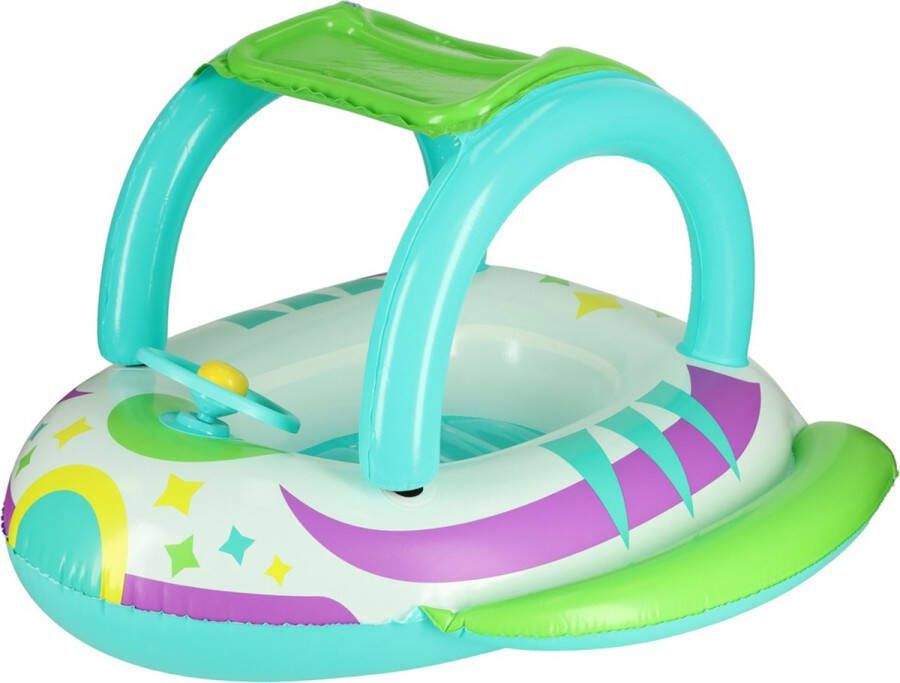 Playos Zwemband met Zonnescherm met Zitje met Stuur Mint tot 45 kg Peuter en Baby Zwemring Babyzwemband Babyfloat Zwemtrainer Opblaasbaar Zwemstoel Opblaasbare Rubberboot Rubber Bootje