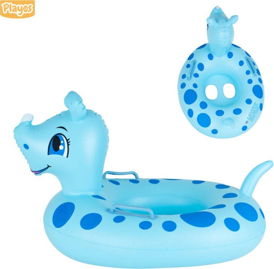Playos Zwemband Neushoorn Blauw met Zitje Handvatten Peuter en Baby Zwemring Babyzwemband Babyfloat Zwemtrainer Opblaasbaar Zwemstoel Handvaten
