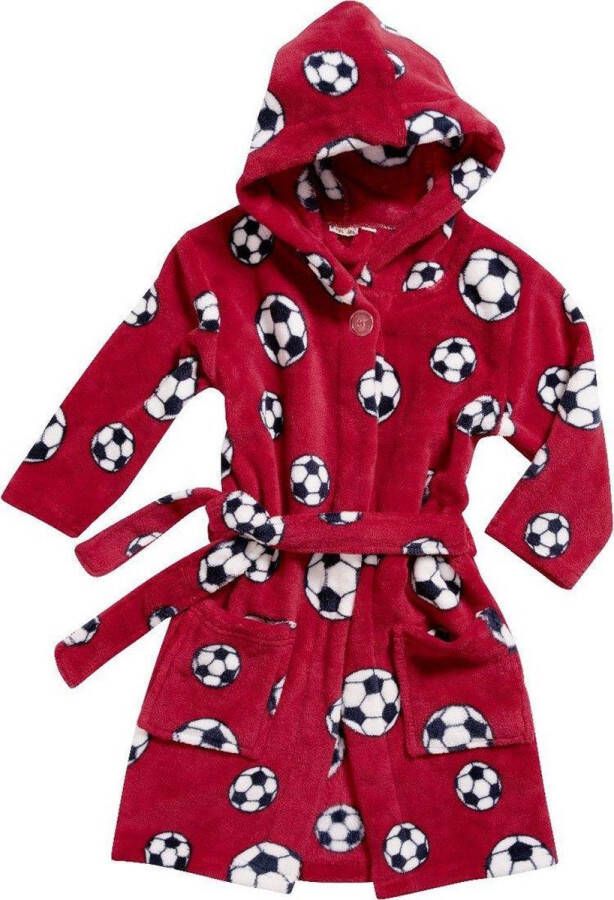 Playshoes Fleece badjas voor kinderen Voetbal Rood maat 86-92cm