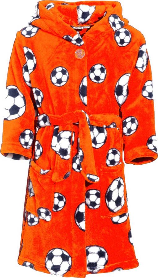 Playshoes Badjas ochtendjas oranje fleece voetbal print voor kinderen 122 128