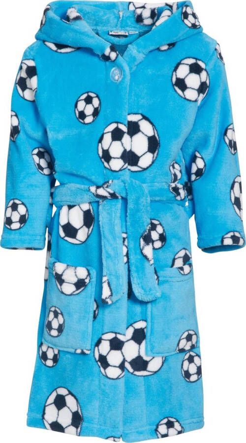 Playshoes Fleece badjas voor kinderen Voetbal Blauw maat 134-140cm