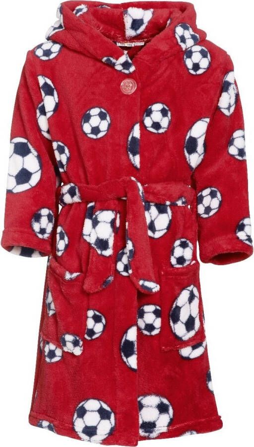 Playshoes Fleece badjas voor kinderen Voetbal Rood maat 146-152cm