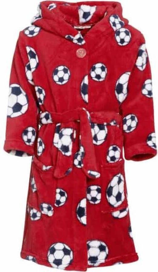 Playshoes Fleece badjas voor kinderen Voetbal Rood maat 158-164cm (13-14 jaar)