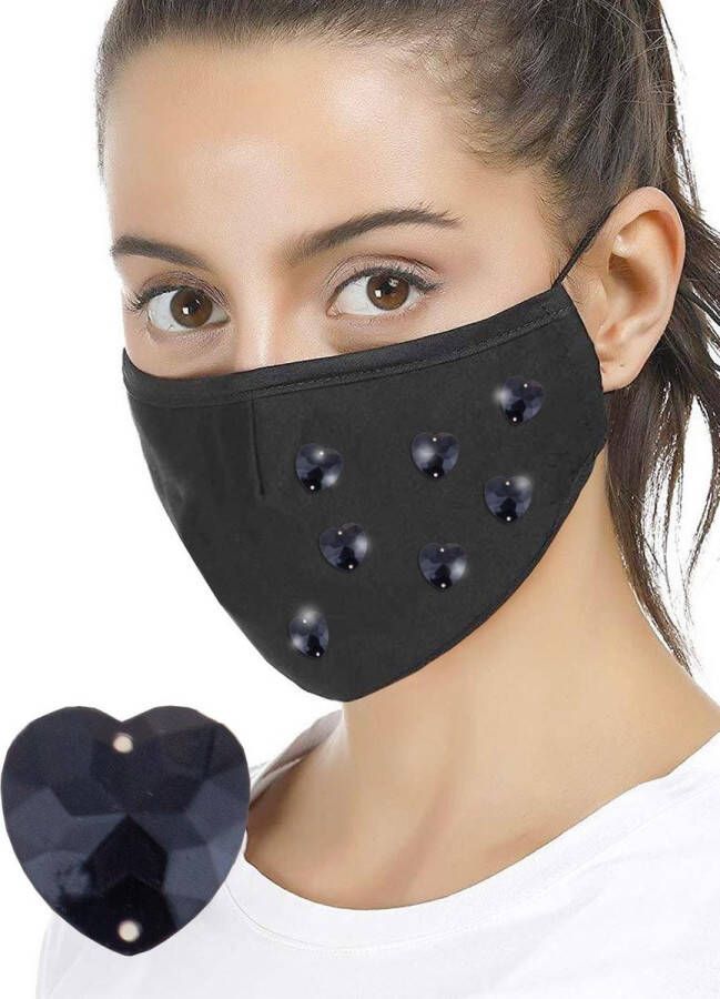 Playtime Decoratiesteentjes diamantjes voor mondmaskers HART vorm diameter 15 mm 48 stuks KLEUR ZWART