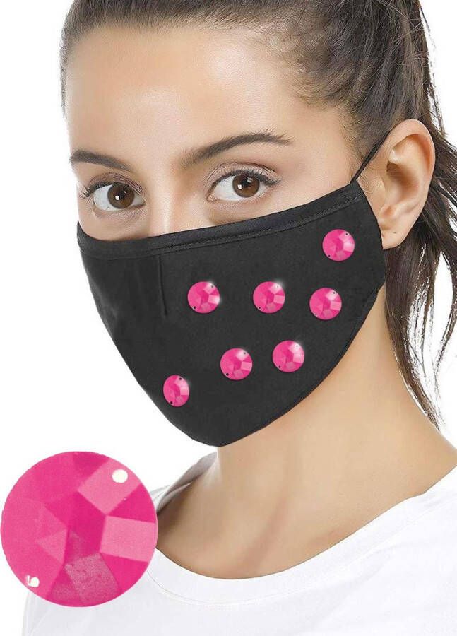 Playtime Decoratiesteentjes diamantjes voor mondmaskers Rond diameter 15 mm 48 stuks KLEUR PINK
