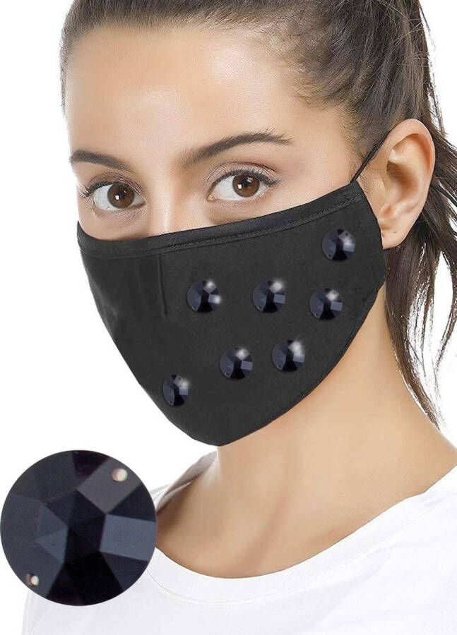 Playtime Decoratiesteentjes diamantjes voor mondmaskers Rond diameter 15 mm 48 stuks KLEUR ZWART