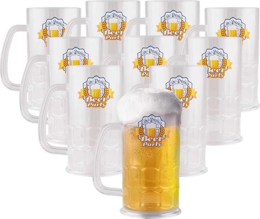 Playtime Plastic Bierpul Plastic 10 Stuks Oktoberfest Plastic Glazen Zero Waste Herbruikbaar Onbreekbare Bierpullen 500 ml