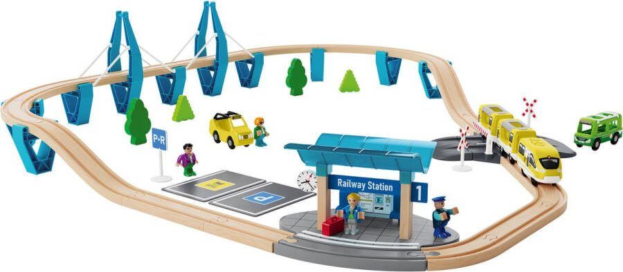 Playtive Trein Houten treinbaan 50 delig Passagierstrein Leeftijd: 3+ Zelfrijdende trein op accu met vooruit- en achteruitrijfunctie en stopfunctie Houten trein Treinbaan VI Online s