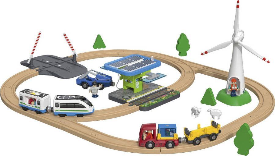 Playtive Trein Houten treinbaan Hernieuwbare energie Leeftijd: 3+ Zelfrijdende trein met vooruit- en achteruitrijfunctie en stopfunctie Houten trein Treinbaan VI Online s