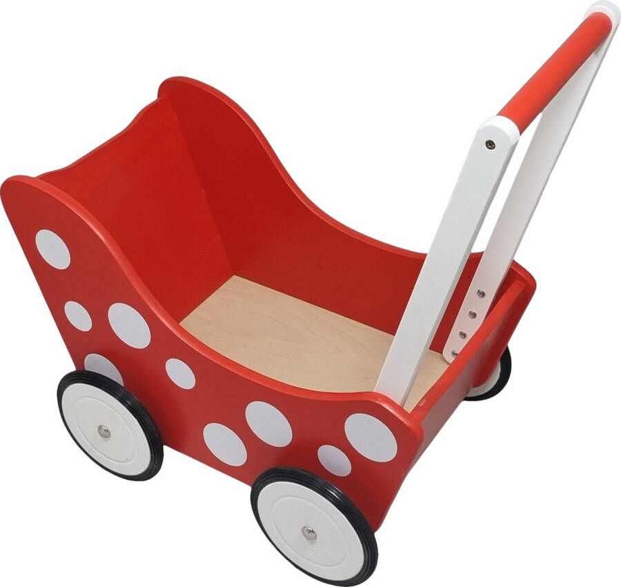 Playwood Houten Poppenwagen egaal rood met stippen