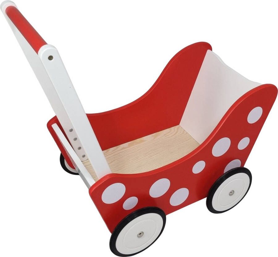 Playwood Houten Poppenwagen rood wit met stippen